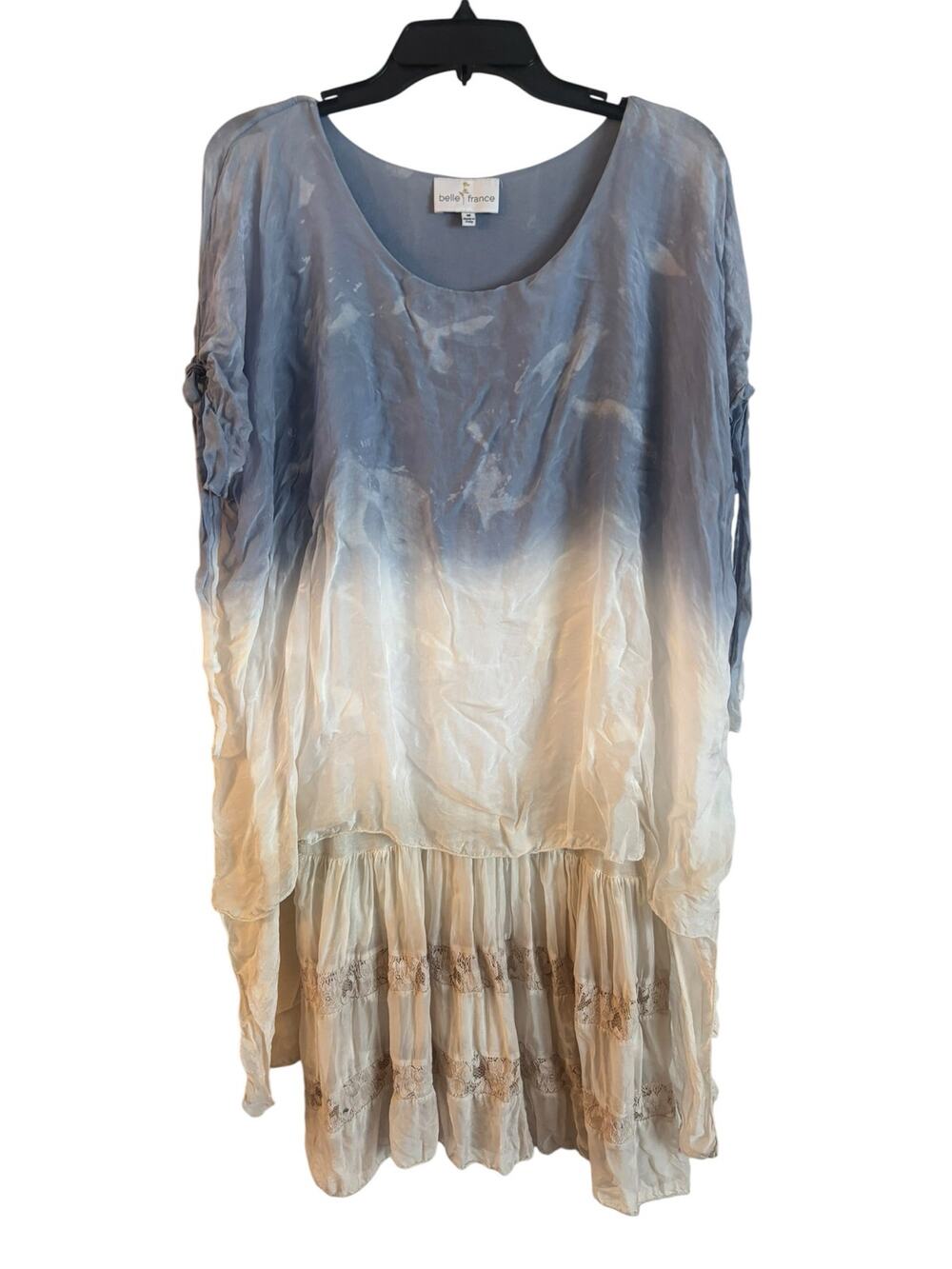 Belle France Womens Poncho Tunic Ombre Silk Blend Satin Crochet Fairy Medium